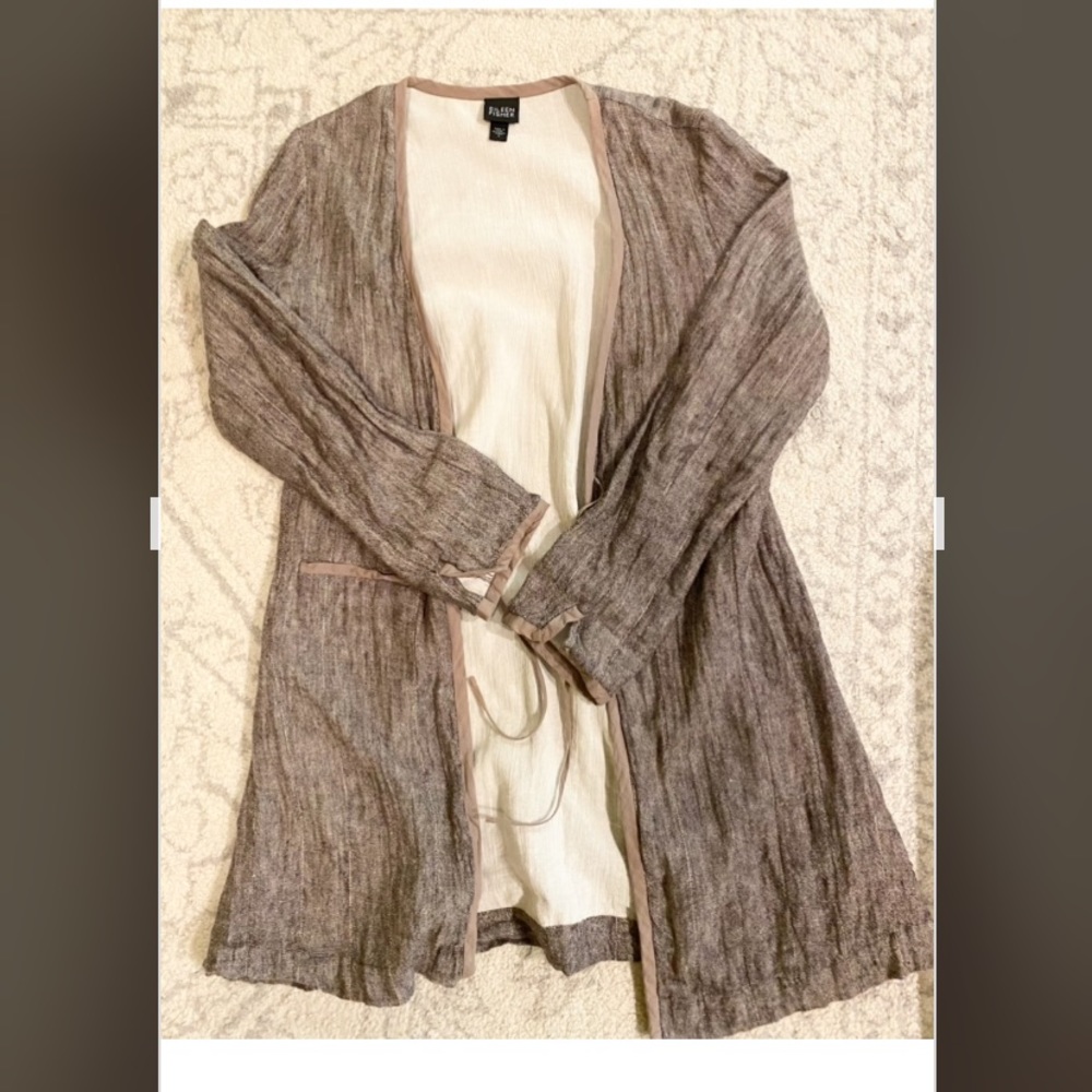 Eileen fisher linen cardigan jacket brown small